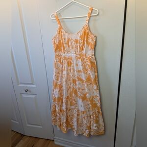 GAP Women Dress Size 10 Orange White Colors Hawaiian Flowers Adjustable Straps